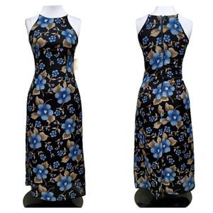 Vintage 90s Interi Fashions USA Size M Floral‎ Mock Halter Maxi Babydoll Dress